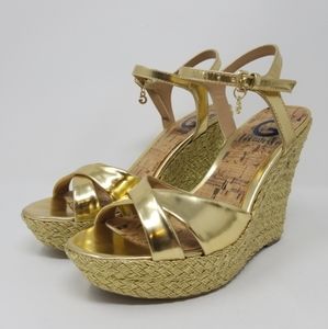 G By Guess Gold Weave Platform Heels- Size 7